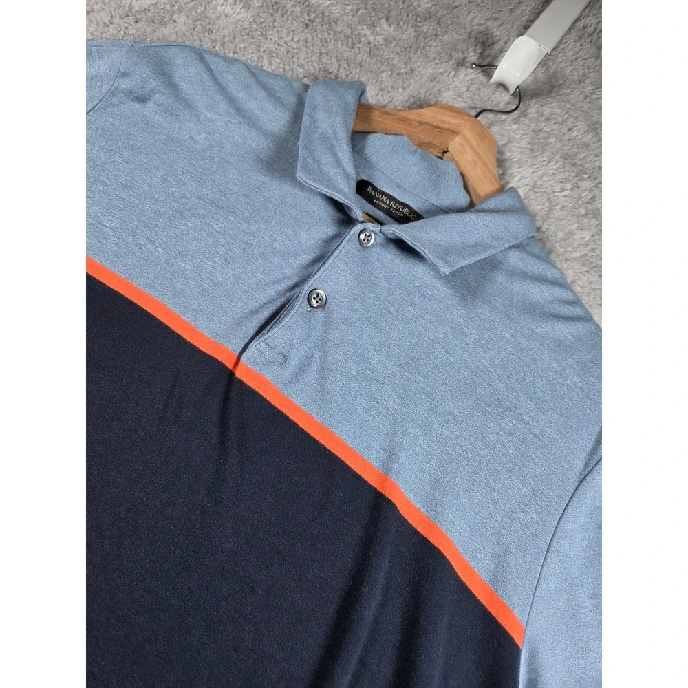 Banana Republic Polo Shirt‎ XL Blue Navy Mens Luxury Touch Colorblock Stripe